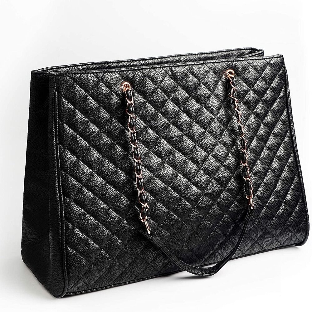 New Le Bag Quilted Travel Tote and Laptop Handbag, Black